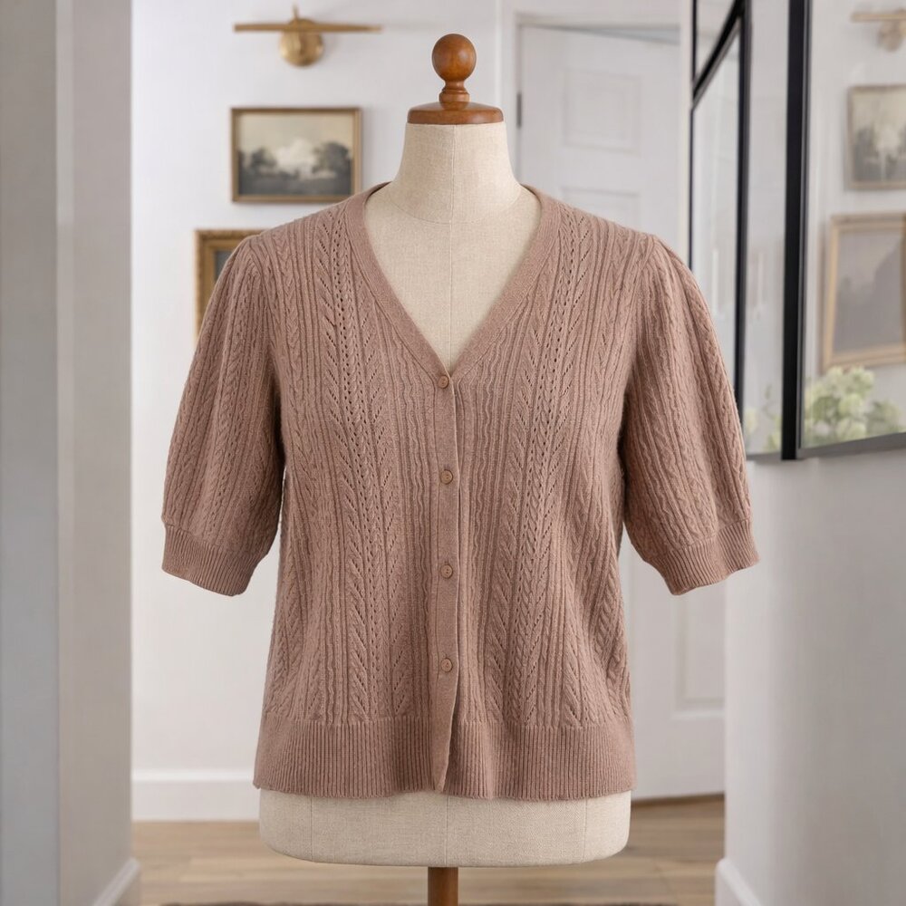Rachel Zoe Cable Knit Ladies XS Taupe 3/4 length sleeves